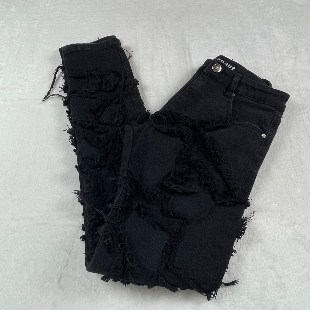 Argonaut Mens Distressed Frayed Patchwork Jeans Black Streetwear Grunge Goth Alt